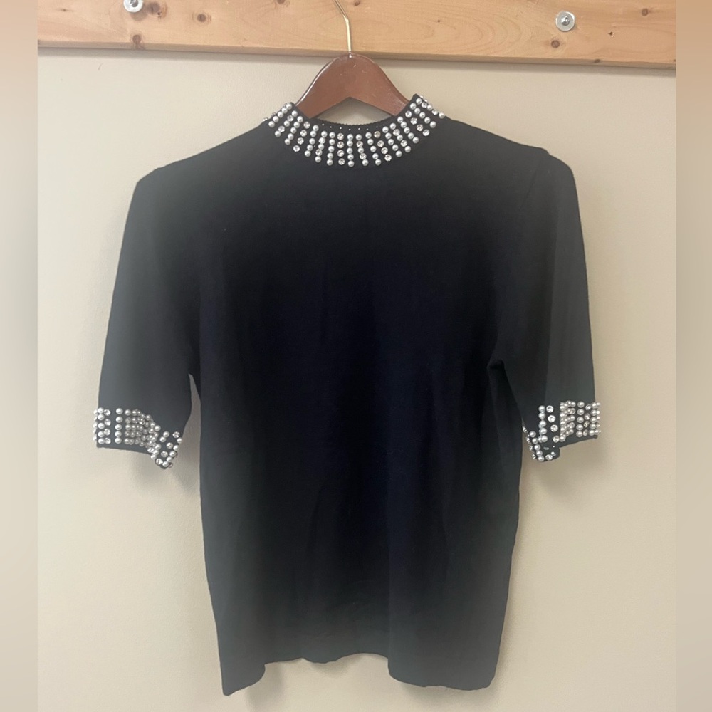 Black Top with Pearl and Rhinestone Embellishments